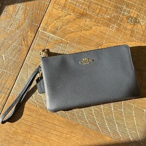 Coach Blue Wristlet with Gold Detail
